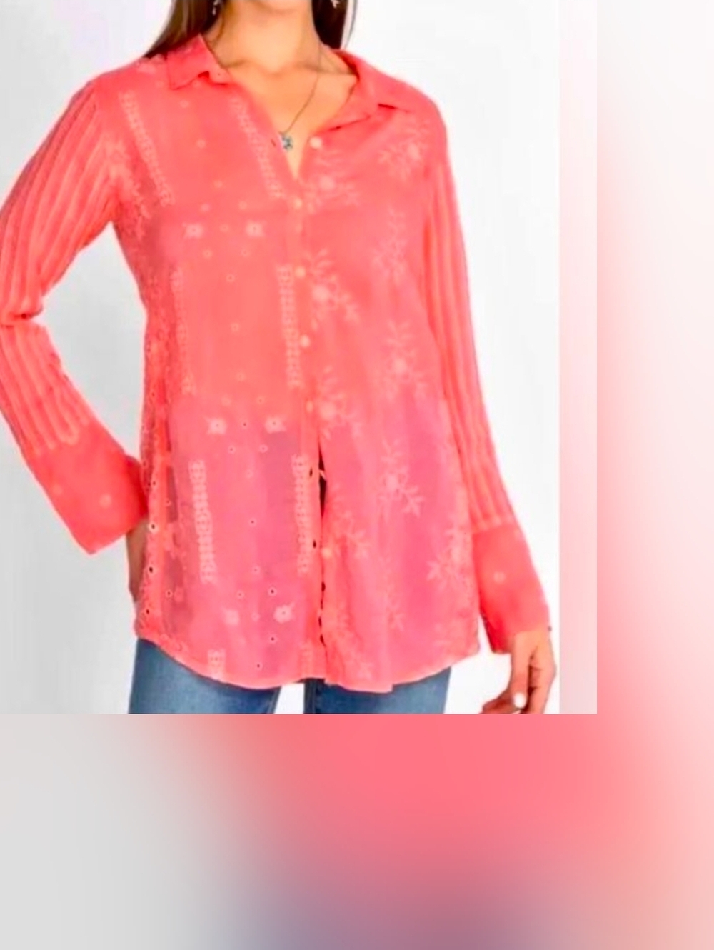 Johnny Was Coral Eyelet Button-Down Shirt